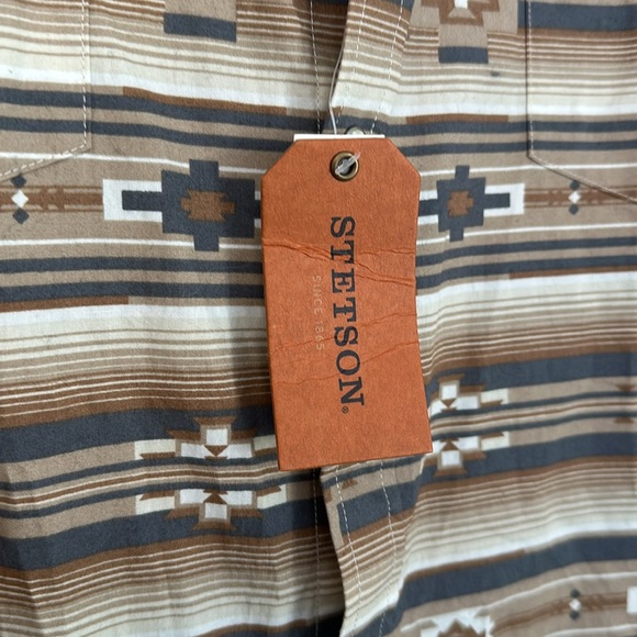 Stetson Men's Original Rugged Aztec Pearl Snap Shirt - Brown - Picture 10 of 13